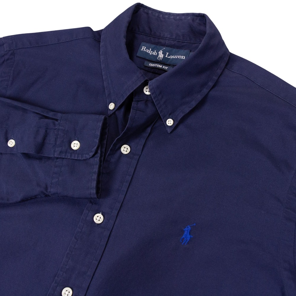 VTG Polo Ralph Lauren Custom Fit Mens M Navy Blue Cotton Pony Logo Shirt